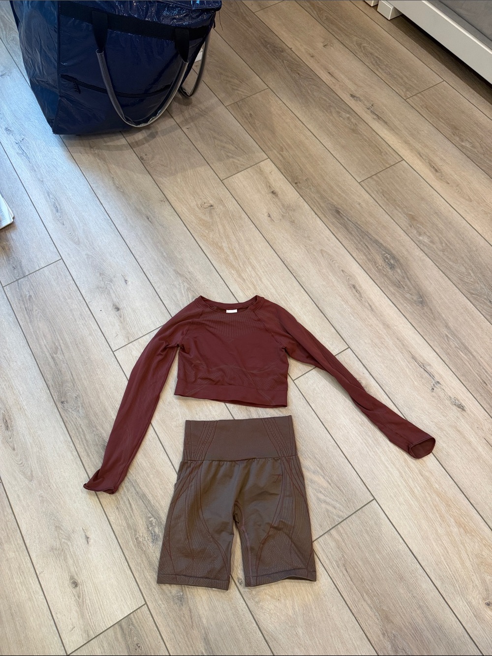 Gymshark Burgundy Women's Athletic Bike Shorts with Matching Crop Top
